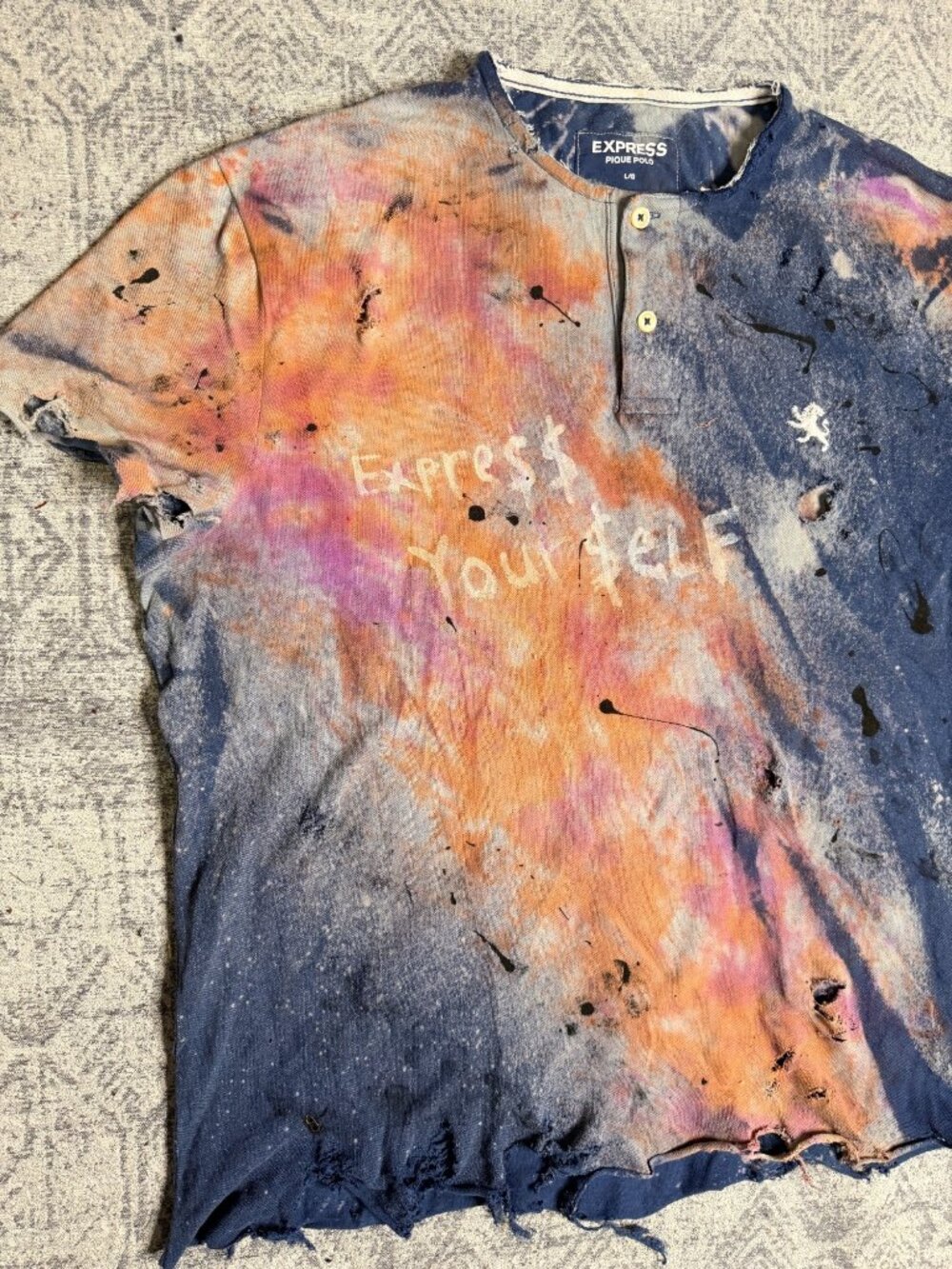 Express x Dro Lab Custom 1/1 Reworked Dyed Distressed Hand Treated Polo - Picture 2 of 8